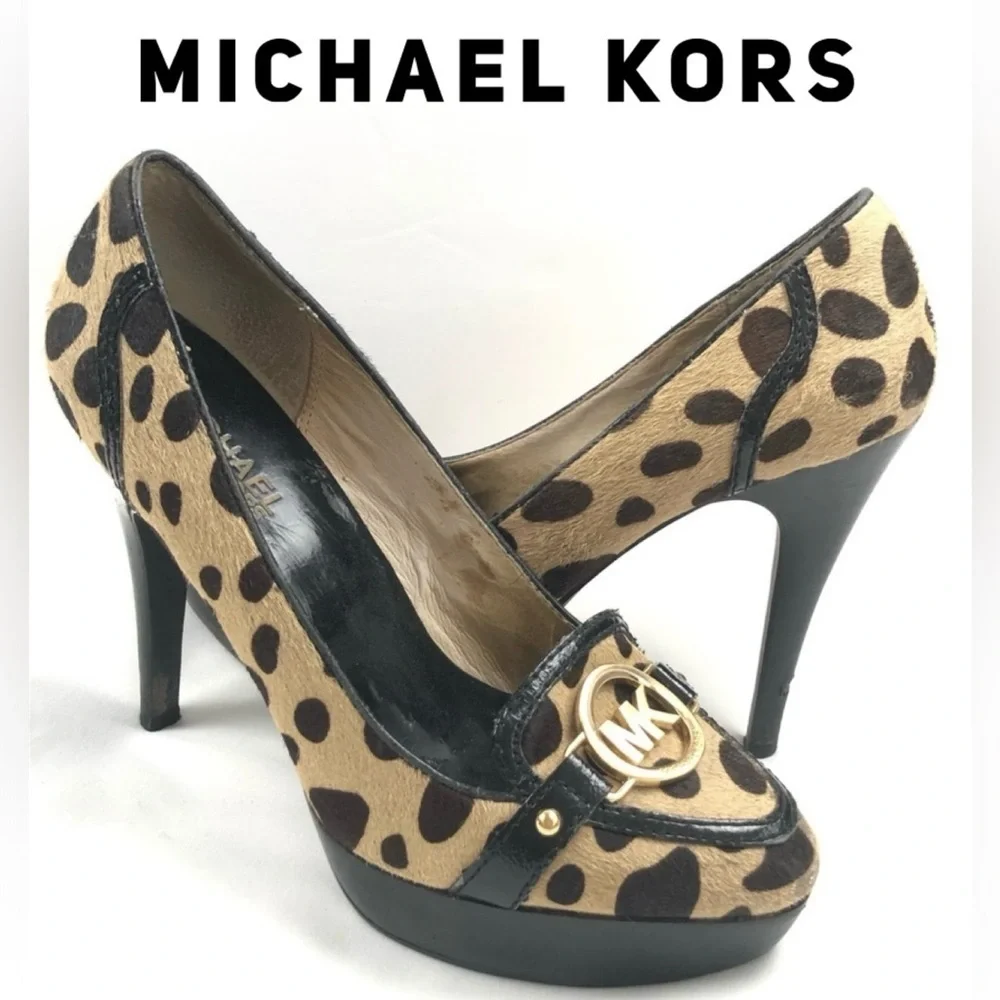 New Michael Kors Vintage Calf Hair Cheetah Platform Pump Heels Size 10
